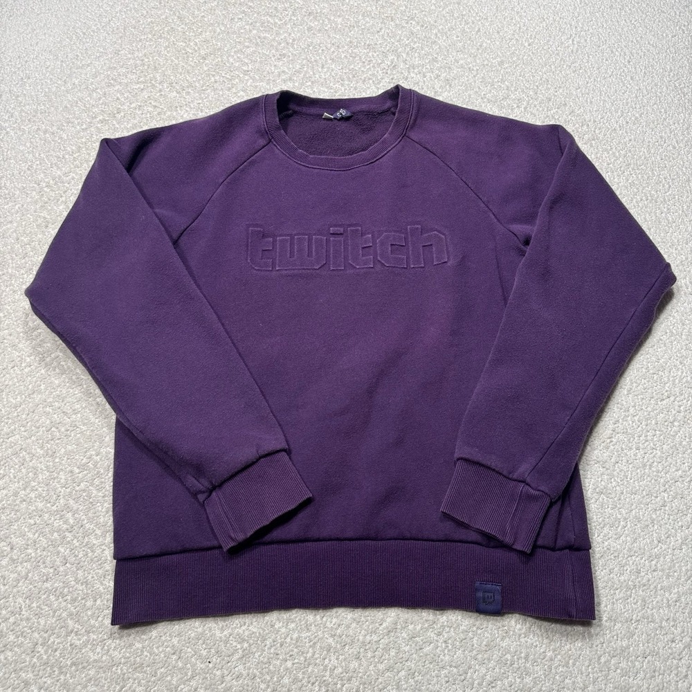 Twitch Unisex Staff Sweatshirt Purple Pullover 3D Spellout Embossed Crewneck Lrg